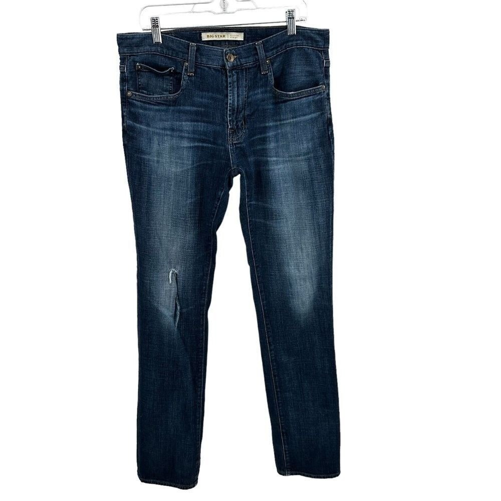Big Star Mens 34X36 Division Straight Leg Jeans  Blue Denim Western Whiskered